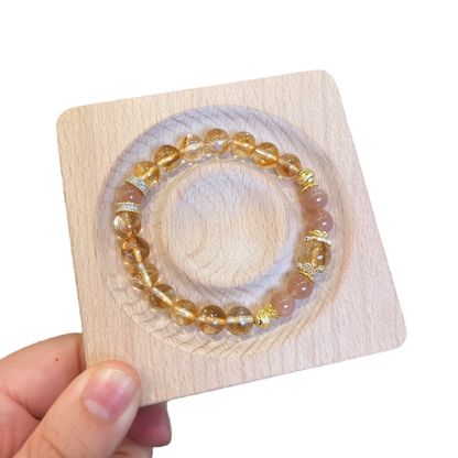 Natural Yellow Citrine Sunstone Orange Moonstone Crystal Bracelet – Abundance & Healing Energy