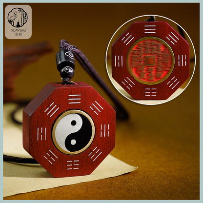 Zao Wood Taiji Bagua Rotating Handpiece Pendant with Silver Inlay - Feng Shui Charm for Spiritual Balance and Protection
