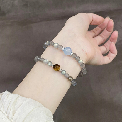 Aquamarine Moonstone Tiger Eye Healing Bracelet – Double Layer Crystal Jewelry for Stress Relief & Confidence