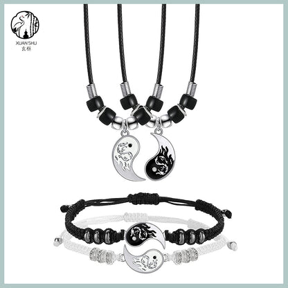 Tai Chi Bagua Dragon Pattern Couple Bracelet and Necklace Set-Dissipating Negative Energy, Attracting Good Luck and Health