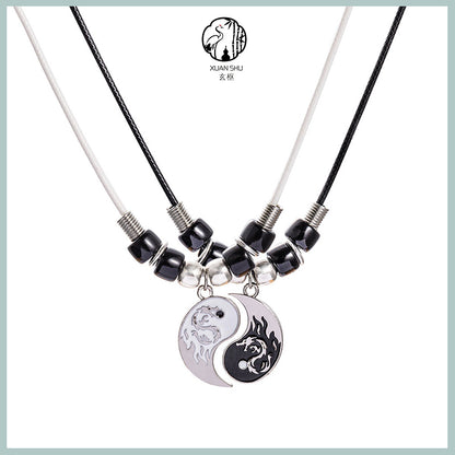 Tai Chi Bagua Dragon Pattern Couple Bracelet and Necklace Set-Dissipating Negative Energy, Attracting Good Luck and Health