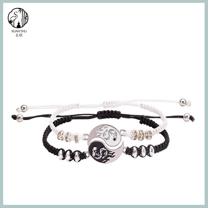 Tai Chi Bagua Dragon Pattern Couple Bracelet and Necklace Set-Dissipating Negative Energy, Attracting Good Luck and Health