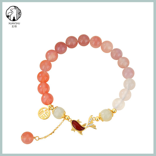 S925 Silver Koi Fish Bracelet with Gradient Agate Beads – Enhance Your Energy and Attract Good Fortune