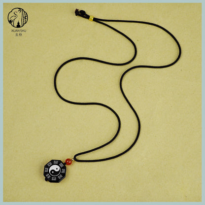 Zao Wood Inlaid Silver Bagua Taiji Pendant Mobile Chain Necklace - Taoist Spiritual Protection & Feng Shui Charm