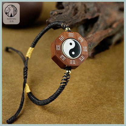 Zao Wood Inlaid Silver Taiji Bracelet - Feng Shui Energy Alignment for Prosperity & Good Luck