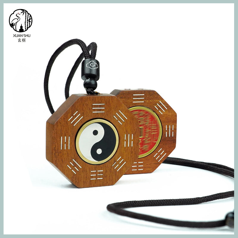 Zao Wood Taiji Bagua Rotating Handpiece Pendant with Silver Inlay - Feng Shui Charm for Spiritual Balance and Protection