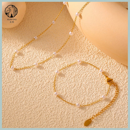 Gold-Plated Titanium Steel Pearl Beaded Necklace – Durable & Elegant Jewelry