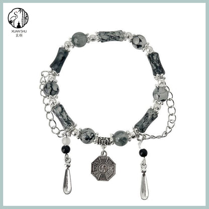 Ink Bamboo Segment Glass Bead Taiji Bagua Bracelet - Protection & Good Luck