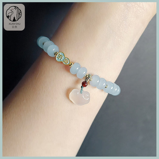 Natural Aventurine Abacus Beads with Aquamarine & Agate Ruyi Pendant Bracelet – Wealth & Prosperity