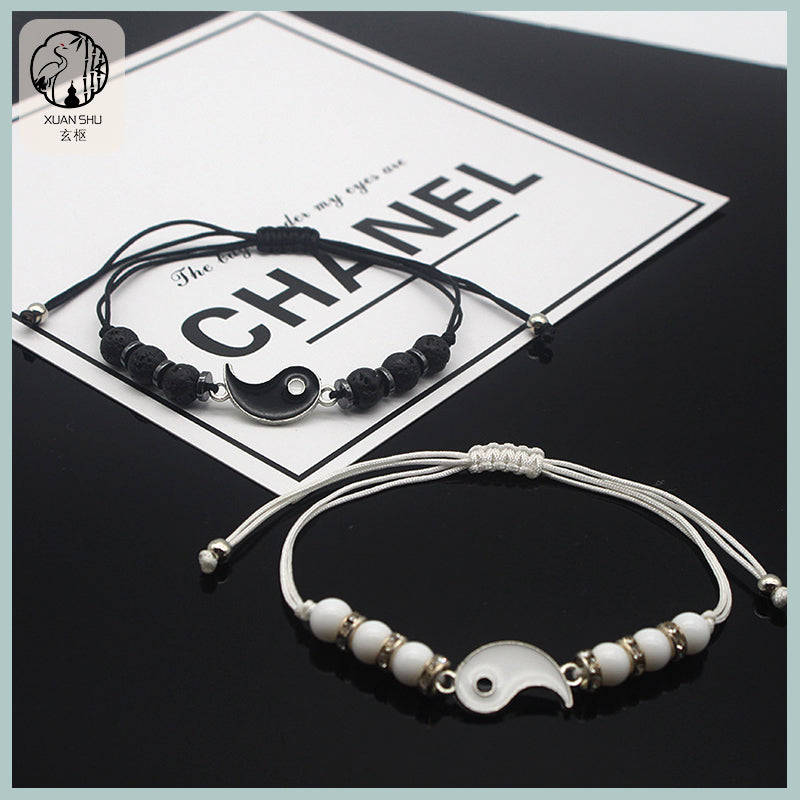 Black and White Tai Chi Yin-Yang Couple Bracelet- Balancing Energy, Enhancing Harmony and Luck