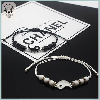 Black and White Tai Chi Yin-Yang Couple Bracelet- Balancing Energy, Enhancing Harmony and Luck