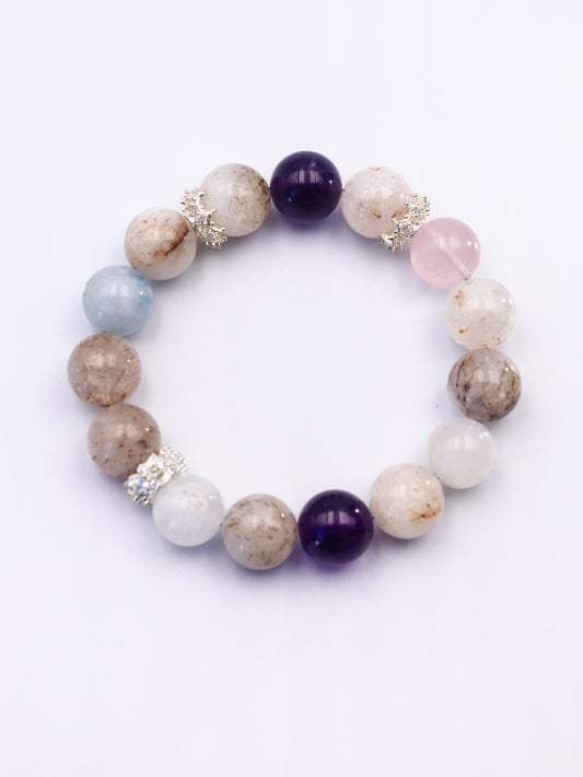 Mystic Harmony Crystal Bracelet - Black Super Seven & Ghost Quartz & Rose Quartz & Amethyst Blend