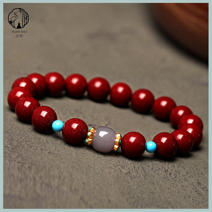 Natural Cinnabar Turquoise Hetian Jade Bracelet - Enhance Wealth and Networking, Boost Career Luck