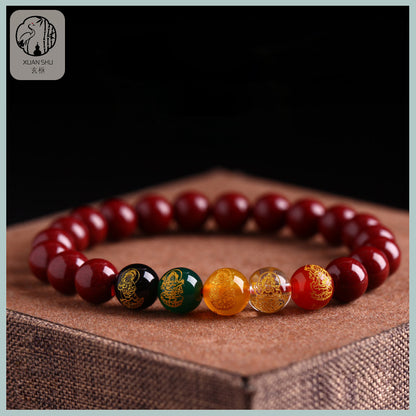 Natural Purple Gold Sand & Cinnabar Pixiu Five Wealth God Bracelet - Prosperity & Protection