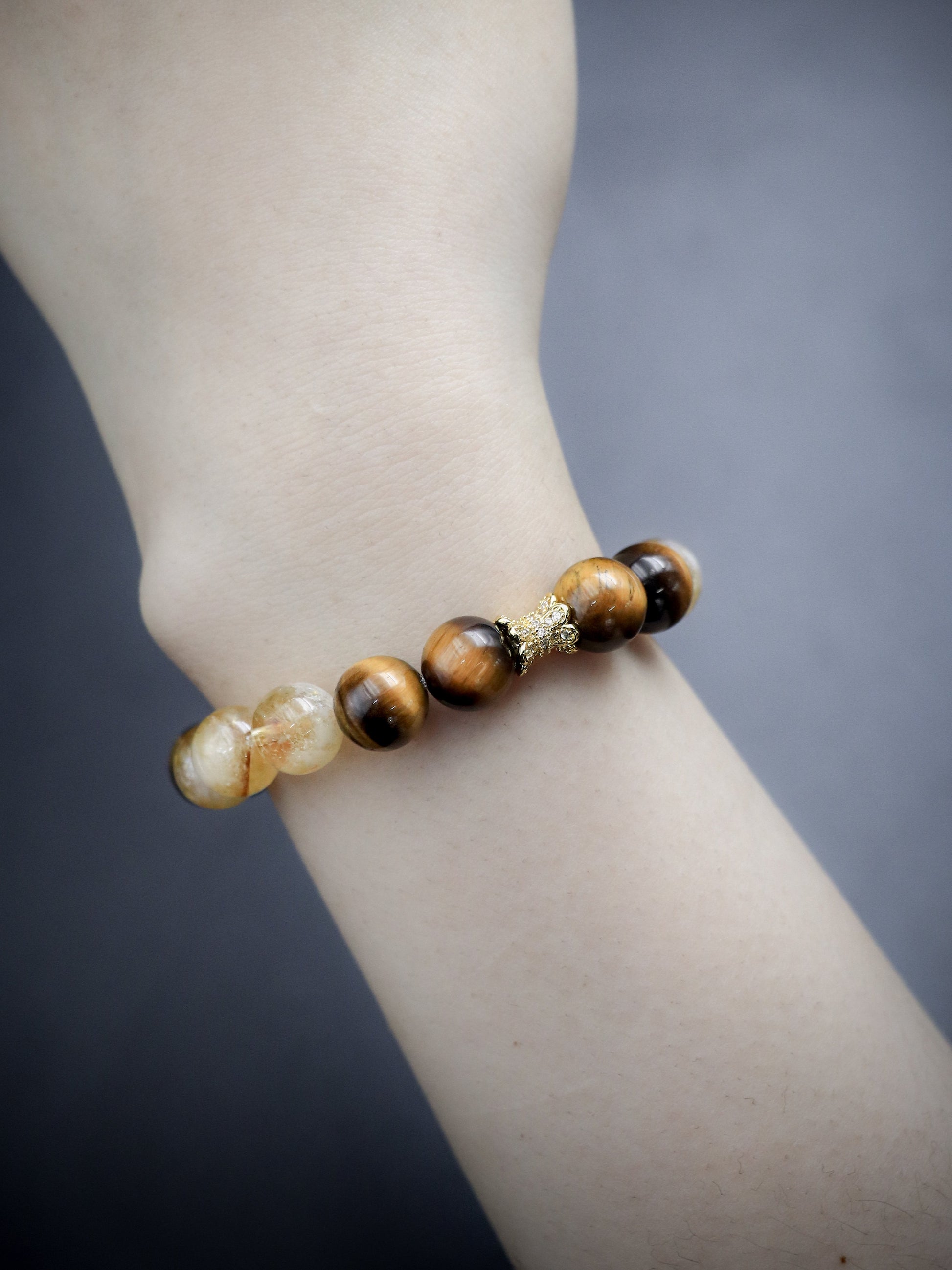 Five Elements Citrine & Tiger’s Eye Bracelet – Earth and Metal Energy for Wealth & Fortune XUANSHU