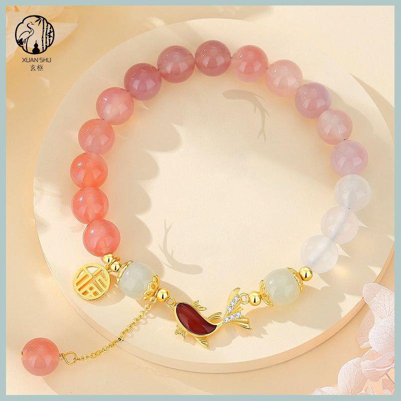 S925 Silver Koi Fish Bracelet with Gradient Agate Beads – Enhance Your Energy and Attract Good Fortune