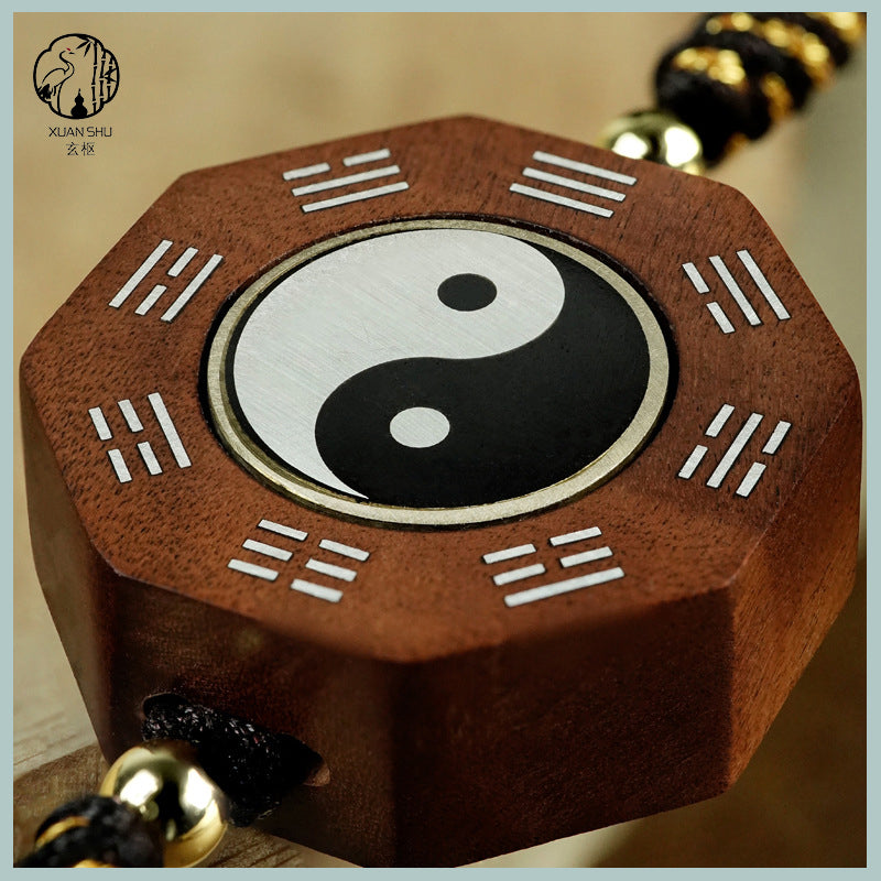 Zao Wood Inlaid Silver Taiji Bracelet - Feng Shui Energy Alignment for Prosperity & Good Luck