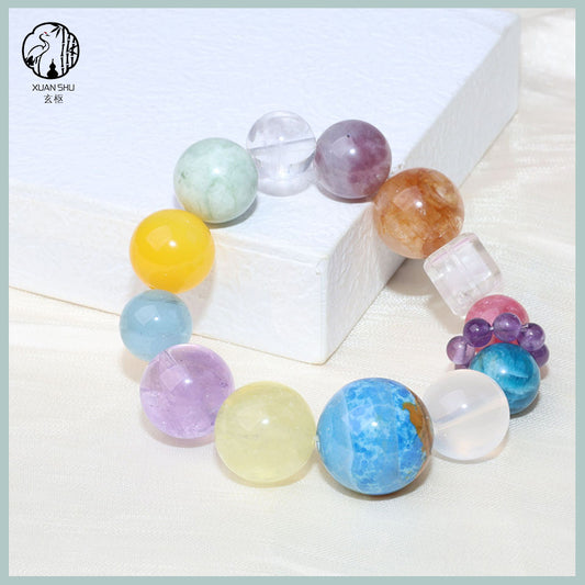 Handmade Multi-Stone Crystal Round Beads and Square Bracelet – Prosperity & Energy Balance