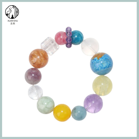 Handmade Multi-Stone Crystal Round Beads and Square Bracelet – Prosperity & Energy Balance