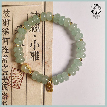 Natural Aventurine Abacus Beads with Aquamarine & Agate Ruyi Pendant Bracelet – Wealth & Prosperity