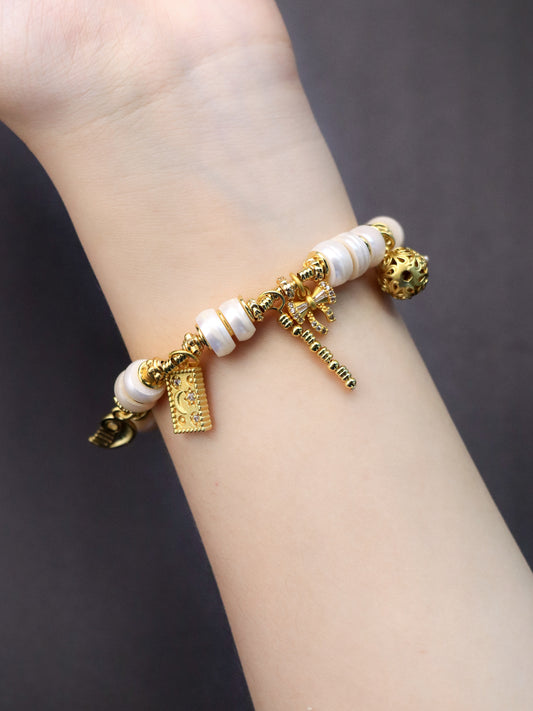 Natural Pearl Tablet & Gold-Plated Peanut Bracelet