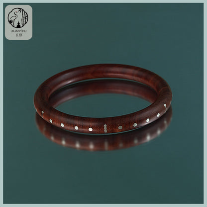 Purple Sandalwood & Black Ebony Inlaid Silver Bracelet – Protection & Spiritual Healing