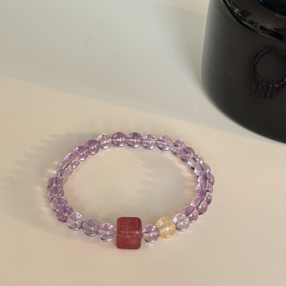 Brazilian Amethyst Citrine Strawberry Crystal Bracelet – Wealth & Balance