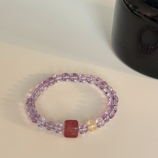 Brazilian Amethyst Citrine Strawberry Crystal Bracelet – Wealth & Balance