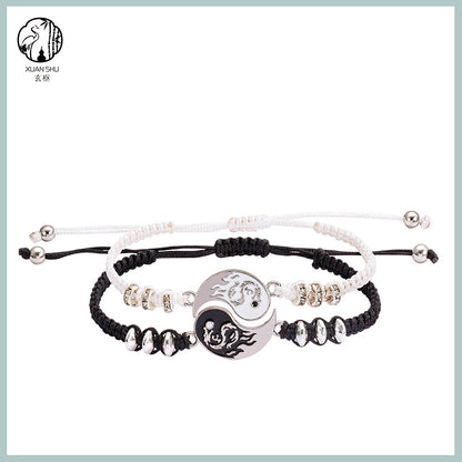 Tai Chi Bagua Dragon Pattern Couple Bracelet and Necklace Set-Dissipating Negative Energy, Attracting Good Luck and Health