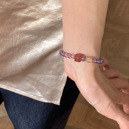 Brazilian Amethyst Citrine Strawberry Crystal Bracelet – Wealth & Balance
