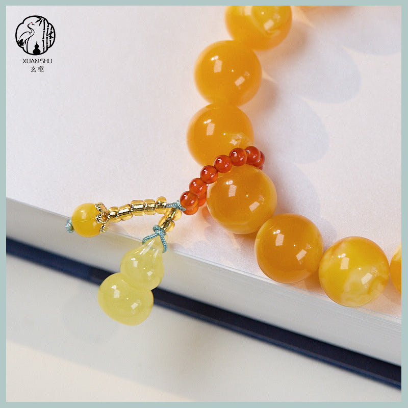 Natural Chicken Oil Yellow Amber Gourd Bead Bracelet - Attract Wealth & Health