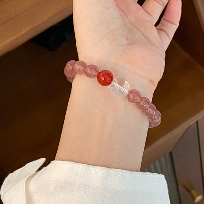 Pink Strawberry Quartz & Red Agate Crystal Bracelet – Enhance Relationships & Love Energy