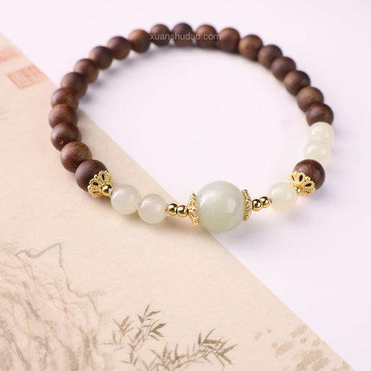 Agarwood Beads & Hetian Jade Bracelet – Feng Shui Protection & Wealth Attraction