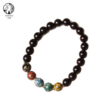 Indian Rosewood Inlaid mother of pearl inlay Lacquer Bead Bracelet - Harmonize the Five Elements and Attract Prosperity and Peace