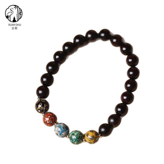 Indian Rosewood Inlaid mother of pearl inlay Lacquer Bead Bracelet - Harmonize the Five Elements and Attract Prosperity and Peace
