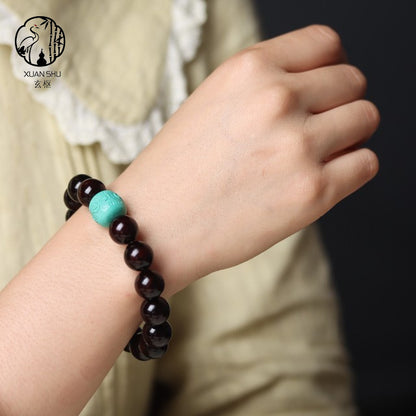 Indian Red Sandalwood Bracelet with Mongolian Six-Word Mantra – Feng Shui Protection & Energy Balance