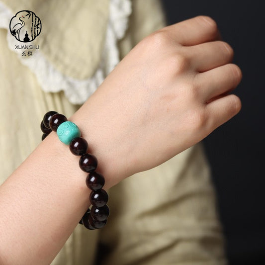 Indian Red Sandalwood Bracelet with Mongolian Six-Word Mantra – Feng Shui Protection & Energy Balance