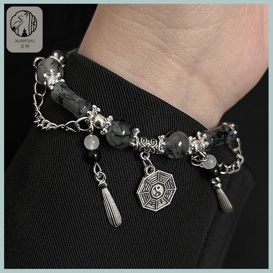 Ink Bamboo Segment Glass Bead Taiji Bagua Bracelet - Protection & Good Luck