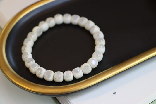 White Jade Inlaid Bodhi Root Bracelet — Promoting Longevity
