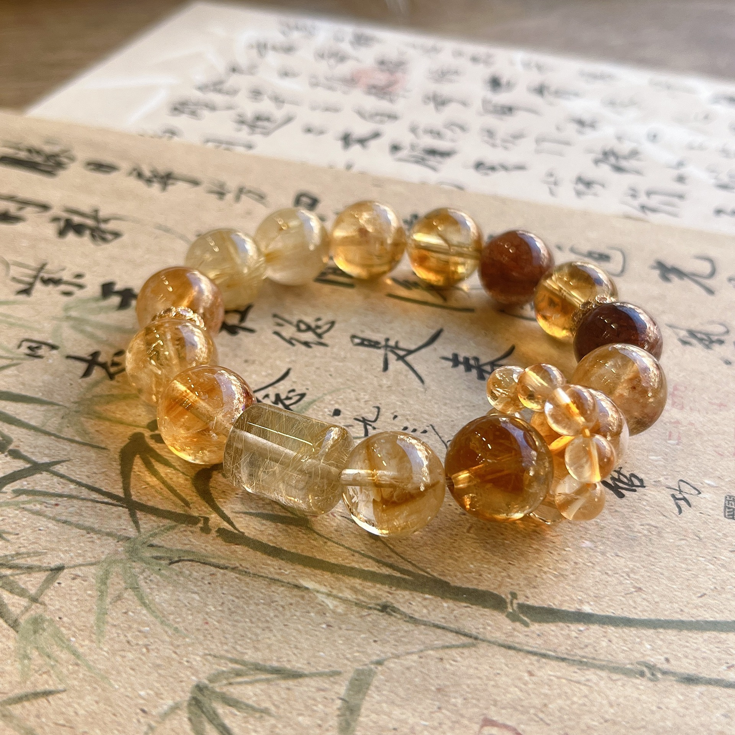 Natural Rutilated Citrine Tower Crystal Bracelet – Healing Energy for Abundance & Clarity