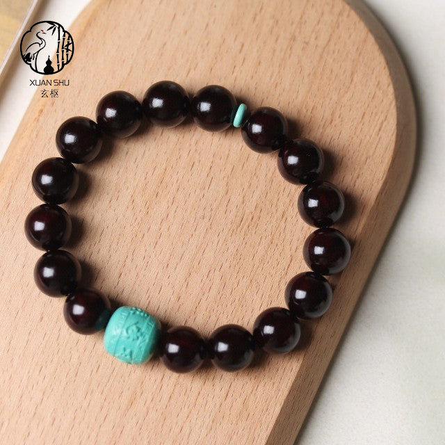Indian Red Sandalwood Bracelet with Mongolian Six-Word Mantra – Feng Shui Protection & Energy Balance