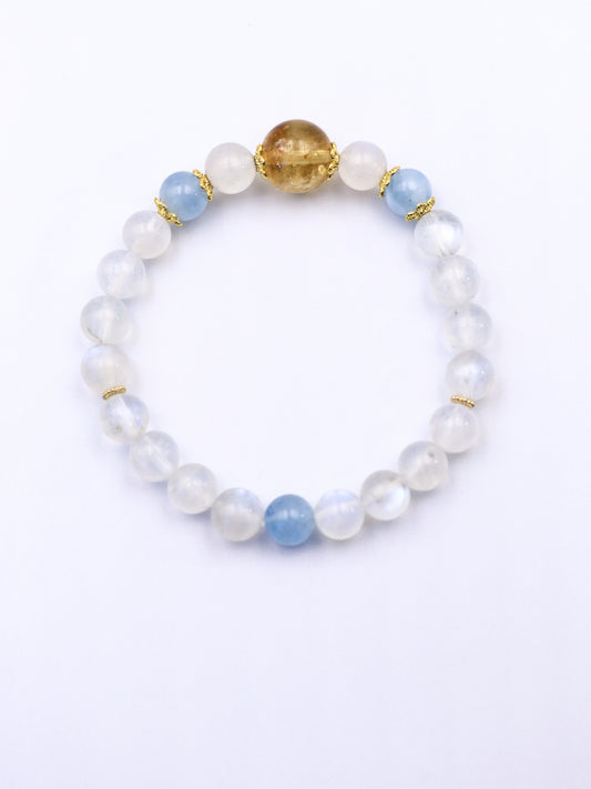 Moonstone, Citrine & Aquamarine Bracelet – Water-Earth-Fire Energy Healing
