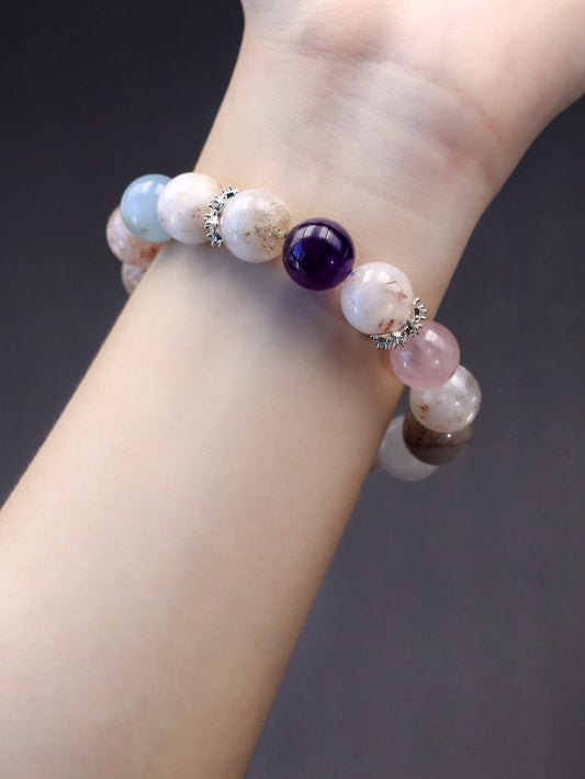 Mystic Harmony Crystal Bracelet - Black Super Seven & Ghost Quartz & Rose Quartz & Amethyst Blend