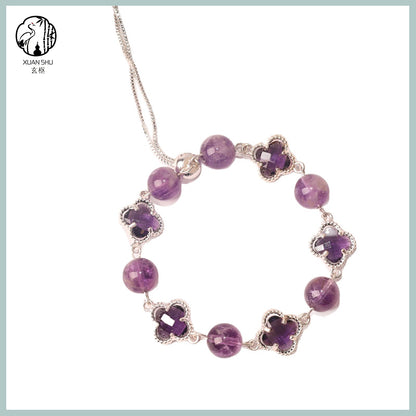 Natural Amethyst Four-Leaf Clover Bracelet  Lucky & Healing Crystal Jewelry