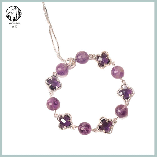 Natural Amethyst Four-Leaf Clover Bracelet  Lucky & Healing Crystal Jewelry