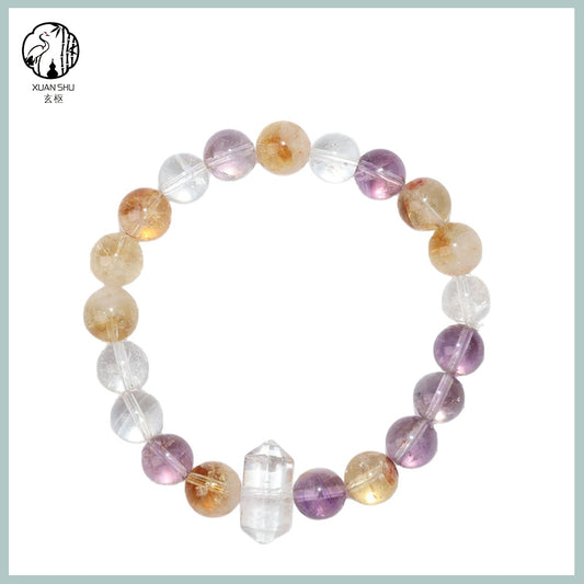 Natural Amethyst & Clear Quartz Pendant Bracelet  Healing, Balance & Positive Energy