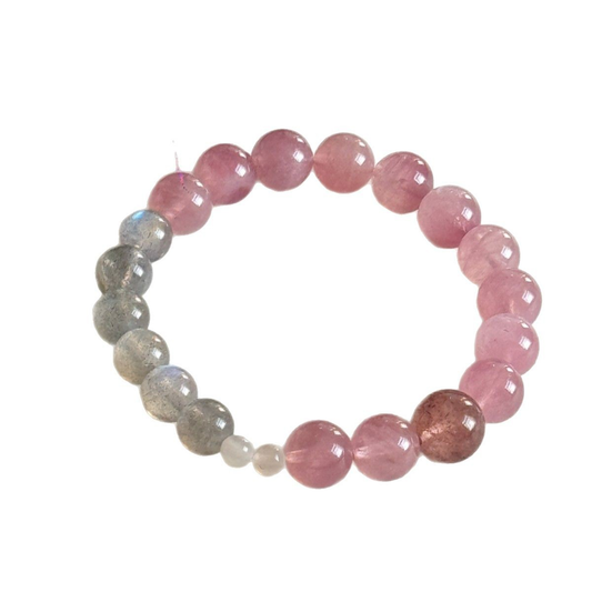 Natural Amethys Moonstone & Strawberry Quartz Bracelet – Balance Energy & Enhance Intuition