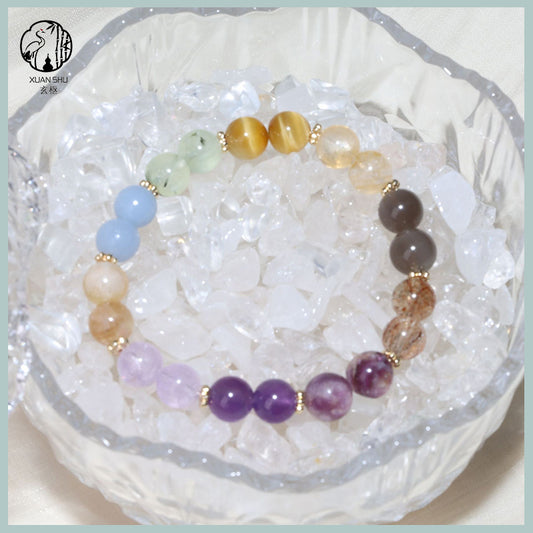 Natural Amethyst, Rose Quartz & Aquamarine Gradient Multi-Gemstone Bracelet – Emotional Healing, Love & Inner Peace