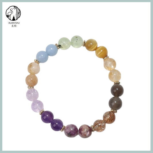 Natural Amethyst, Rose Quartz & Aquamarine Gradient Multi-Gemstone Bracelet – Emotional Healing, Love & Inner Peace