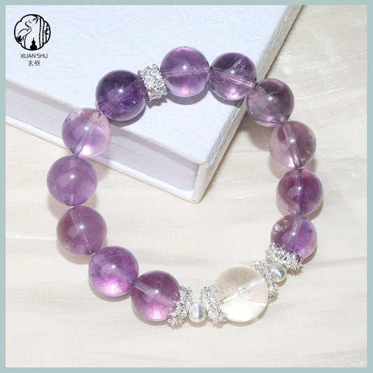 Natural Amethyst & Sterling Silver Bracelet with Clear Quartz Accents – Healing Crystal Jewelry for Protection, Clarity & Spiritual Growth